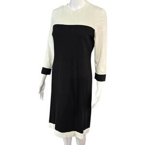 Nine West Size M 3/4 Sleeve Black White Colorblock Knee Length Sweater Dress